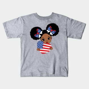 Black girl carying american heart Kids T-Shirt